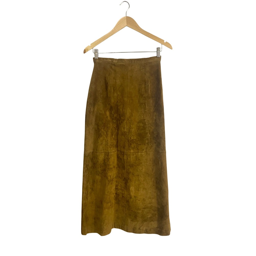 Vintage Brandon Thomas Suede Leather Maxi Skirt Tan Brown High Waist 70s Boho 6